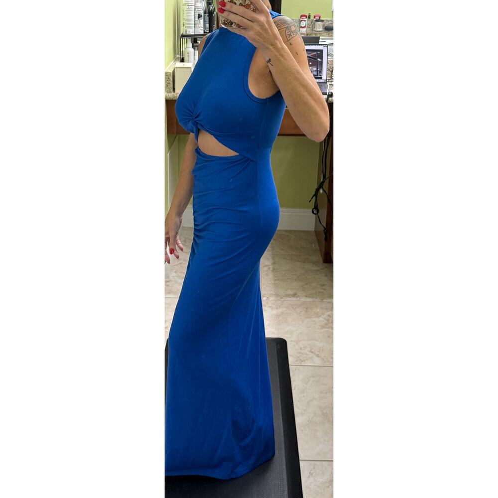 Shein NEW medium royal blue maxi cut out drawstring side slit sleeveless - Picture 6 of 10